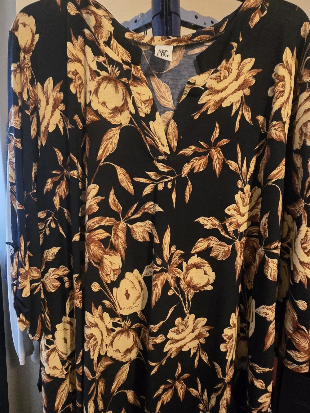 Sew In Love Navey Blue Tunic Top with Golden Floral Print